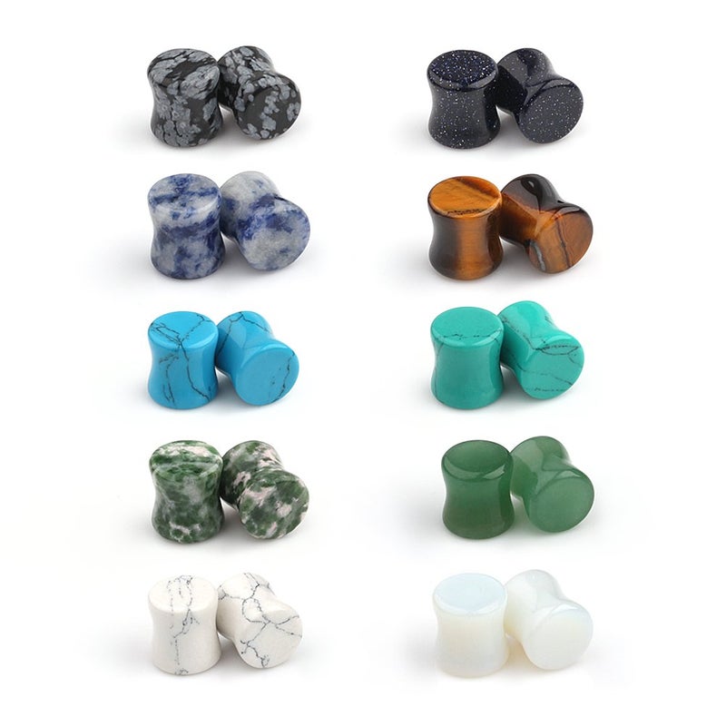 Ruifan 10 Pairs Set Natural Mixed Stone Saddle Ear Plugs Stretcher Expander Tunnels Gauges Piercing Jewelry 0g(8mm) - Image 1